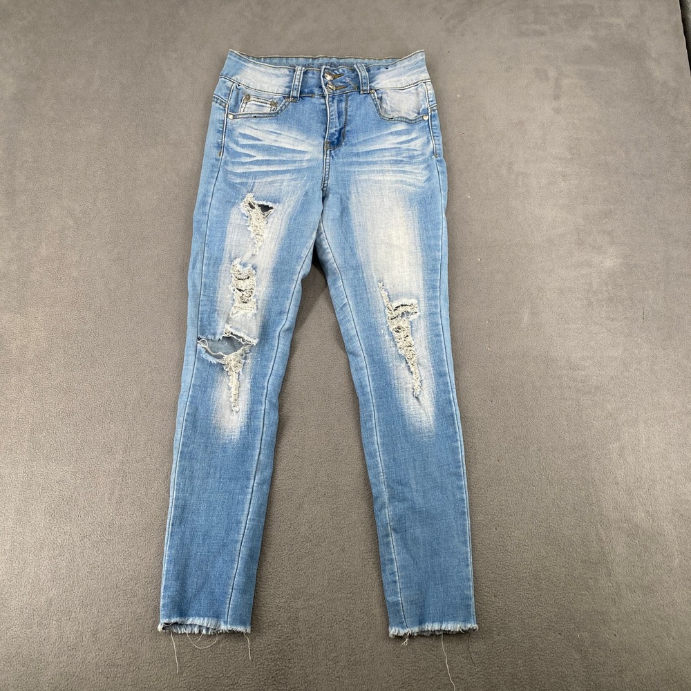Blue Republic Distressed Skinny Jeans Light Wash Frayed Hem Y2K Size 5